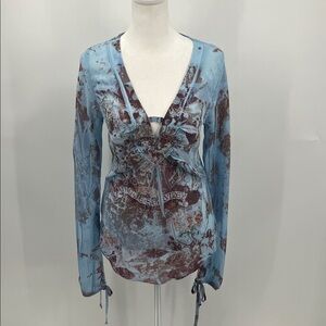 Love Amour vintage Y2K sheer blue and gray studded top